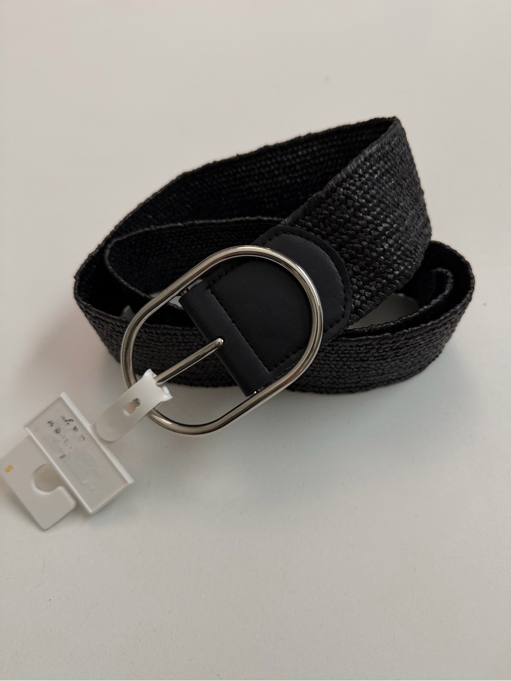 A New Day Belt Weaved Woven Stretch Buckle Wide Boho Bohemian Silver Black